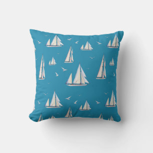 Sailboats and Seagulls on Aqua Cushion
