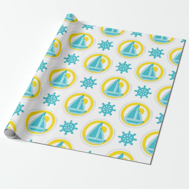 Sailboats and Sunsets Wrapping Paper (Unrolled)