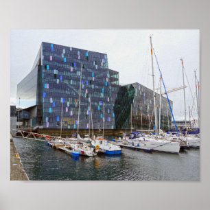 "Sailboats at Harpa Concert Hall, Iceland Poster