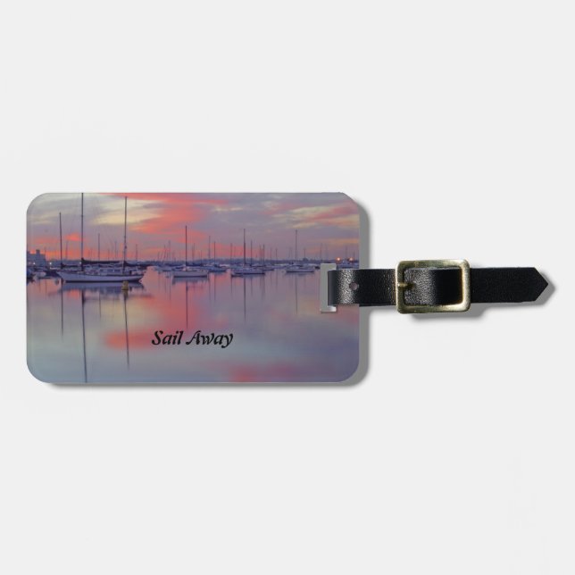 Sailboats at Sunset Luggage Tag with Leather Strap (Front Horizontal)