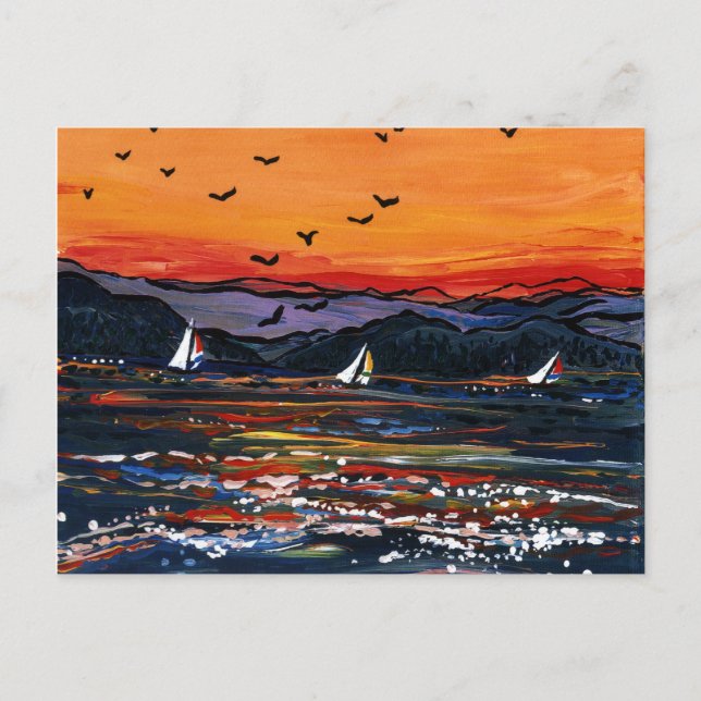 Sailboats at Sunset Postcard (Front)