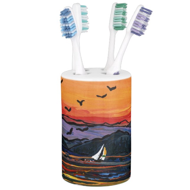 Sailboats at Sunset Soap Dispenser And Toothbrush Holder (In Situ)