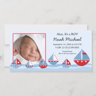 Sailboats Baby Boy Birth Annoucement Announcement