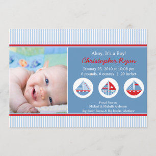Sailboats Baby Boy Birth Annoucement Invitation