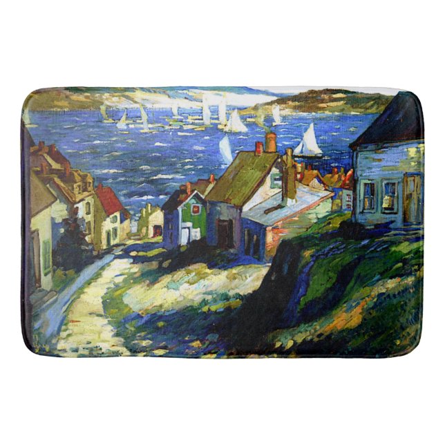 Sailboats by the Harbour, fine art painting Bath Mat (Front)
