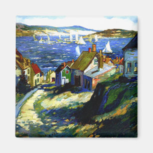 Sailboats by the Harbour, fine art painting, Magnet