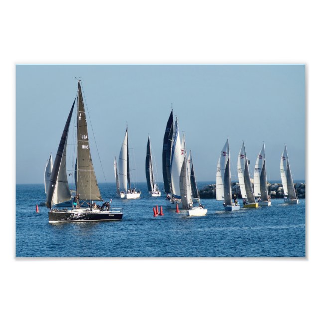 Sailboats Entering Channel. Marina Del Rey, CA Photo Print (Front)