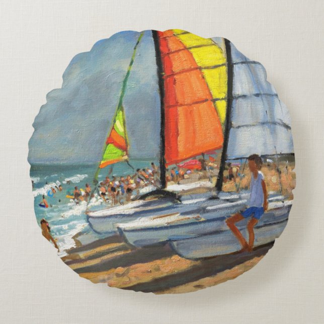 Sailboats Garrucha Spain Round Cushion (Front)