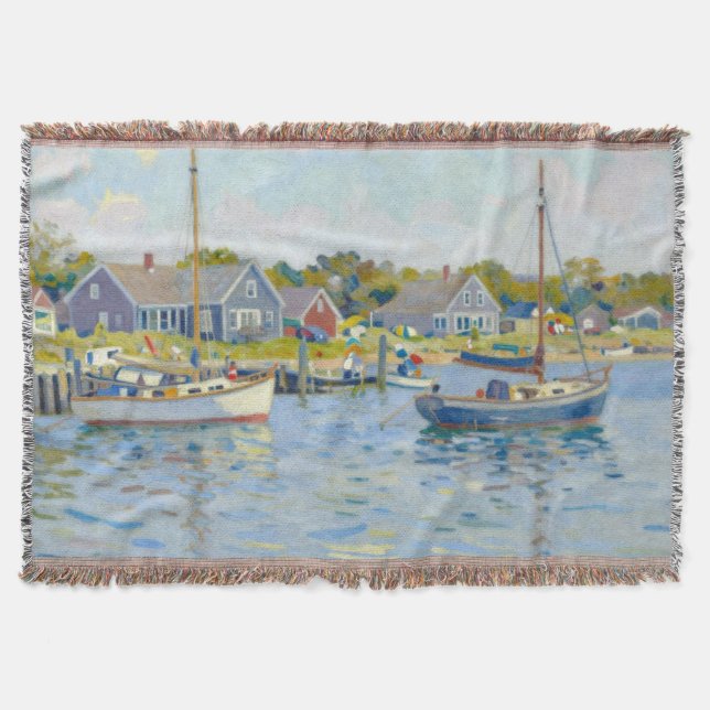 Sailboats Impressionism New England Throw Blanket (Front)