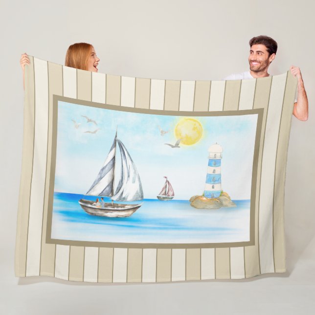 Sailboats in a Blue Ocean Fleece Blanket (In Situ)