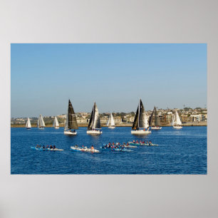 Sailboats In Channel. Marina Del Rey, CA Poster