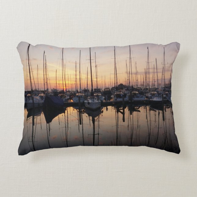 Sailboats in harbor with backlight. decorative cushion (Front)