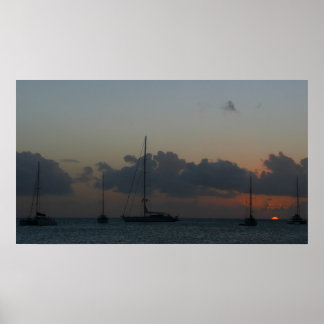 Sailboats in Sunset Tropical Seascape Poster