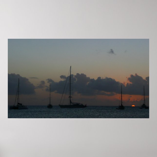 Sailboats in Sunset Tropical Seascape Poster (Front)