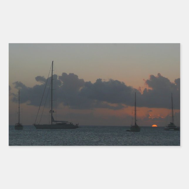 Sailboats in Sunset Tropical Seascape Rectangular Sticker (Front)