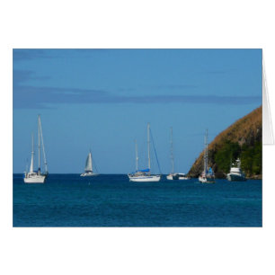 Sailboats in the Bay White and Blue Nautical