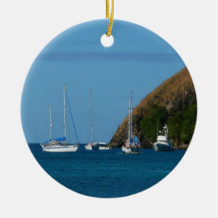 Sailboats in the Bay White and Blue Nautical Ceramic Tree Decoration