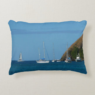 Sailboats in the Bay White and Blue Nautical Decorative Cushion