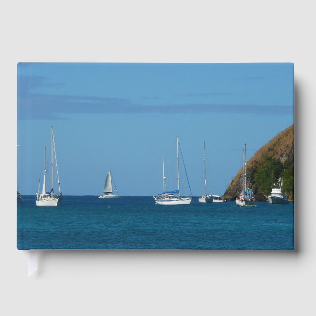 Sailboats in the Bay White and Blue Nautical Guest Book (Front)
