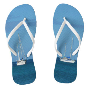 Sailboats in the Bay White and Blue Nautical Jandals
