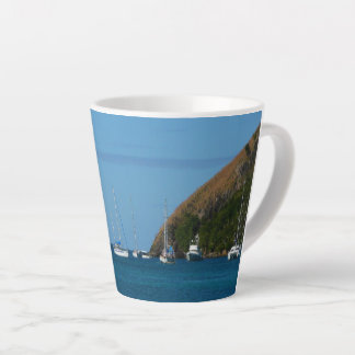 Sailboats in the Bay White and Blue Nautical Latte Mug
