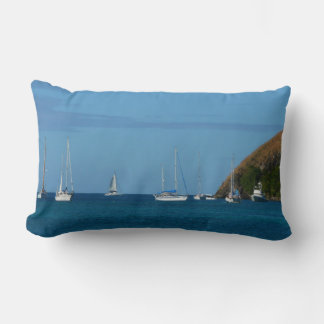 Sailboats in the Bay White and Blue Nautical Lumbar Cushion