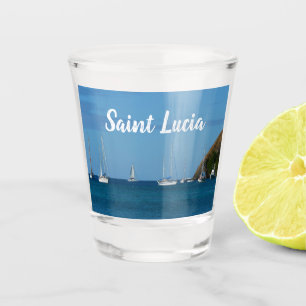 Sailboats in the Bay White and Blue Nautical Shot Glass