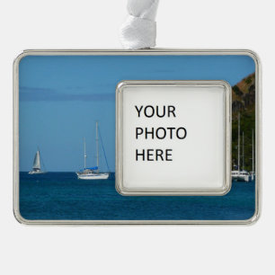 Sailboats in the Bay White and Blue Nautical Silver Plated Framed Ornament