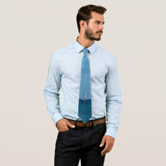 Sailboats in the Bay White and Blue Nautical Tie