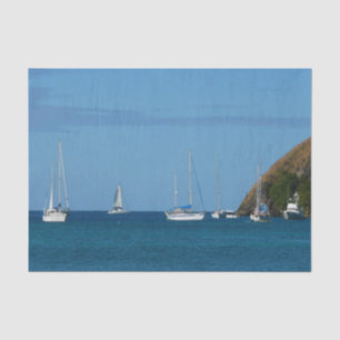 Sailboats in the Bay White and Blue Nautical Tissue Paper