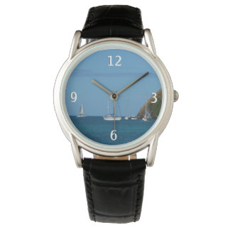 Sailboats in the Bay White and Blue Nautical Watch