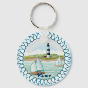 Sailboats Lighthouse  Key Ring
