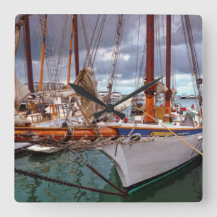 Sailboats Morred At Key West Square Wall Clock