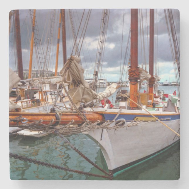 Sailboats Morred At Key West Stone Coaster (Front)