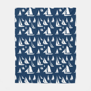 Sailboats Nautical Navy Blue Fleece Blanket