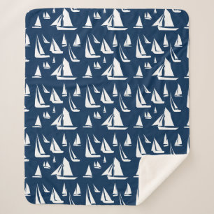 Sailboats Nautical Navy Blue Sherpa Blanket