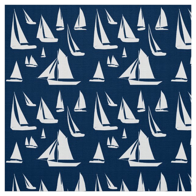 Sailboats Navy Blue Nautical Fabric (Swatch)