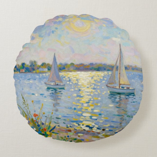 Sailboats New England Summer Round Cushion (Front)