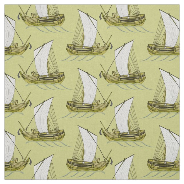 Sailboats Ocean Green Fabric (Swatch)