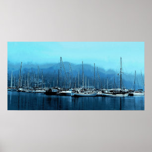 Sailboats on a Foggy Morning Poster