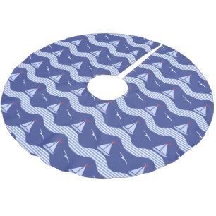 Sailboats On A Striped Sea Pattern Brushed Polyester Tree Skirt