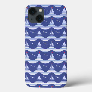 Sailboats On A Striped Sea Pattern iPhone 13 Case
