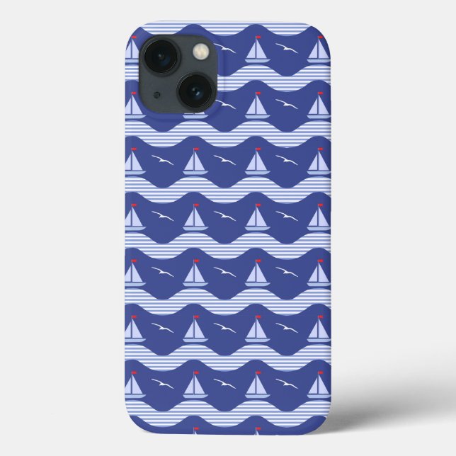 Sailboats On A Striped Sea Pattern Case-Mate iPhone Case (Back)