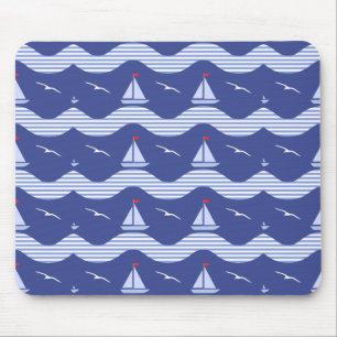 Sailboats On A Striped Sea Pattern Mouse Pad