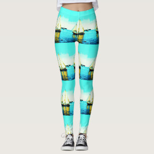 sailboats on blue leggings