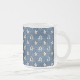 Sailboats on Blue Linen Frosted Glass Coffee Mug