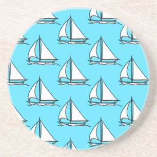 Sailboats On Blue Sea Pattern Coaster