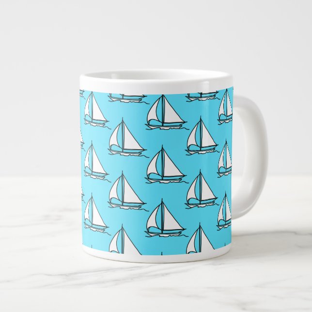 Sailboats On Blue Sea Pattern Large Coffee Mug (Front Right)