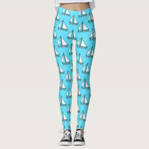 Sailboats On Blue Sea Pattern Leggings