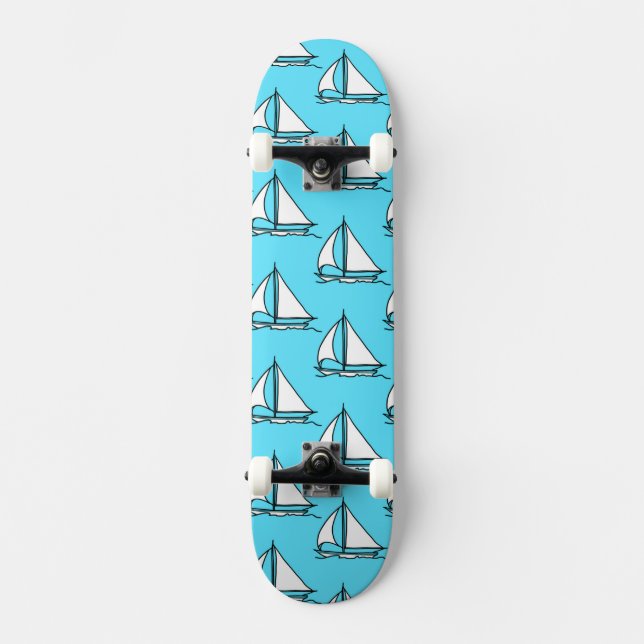 Sailboats On Blue Sea Pattern Skateboard (Front)